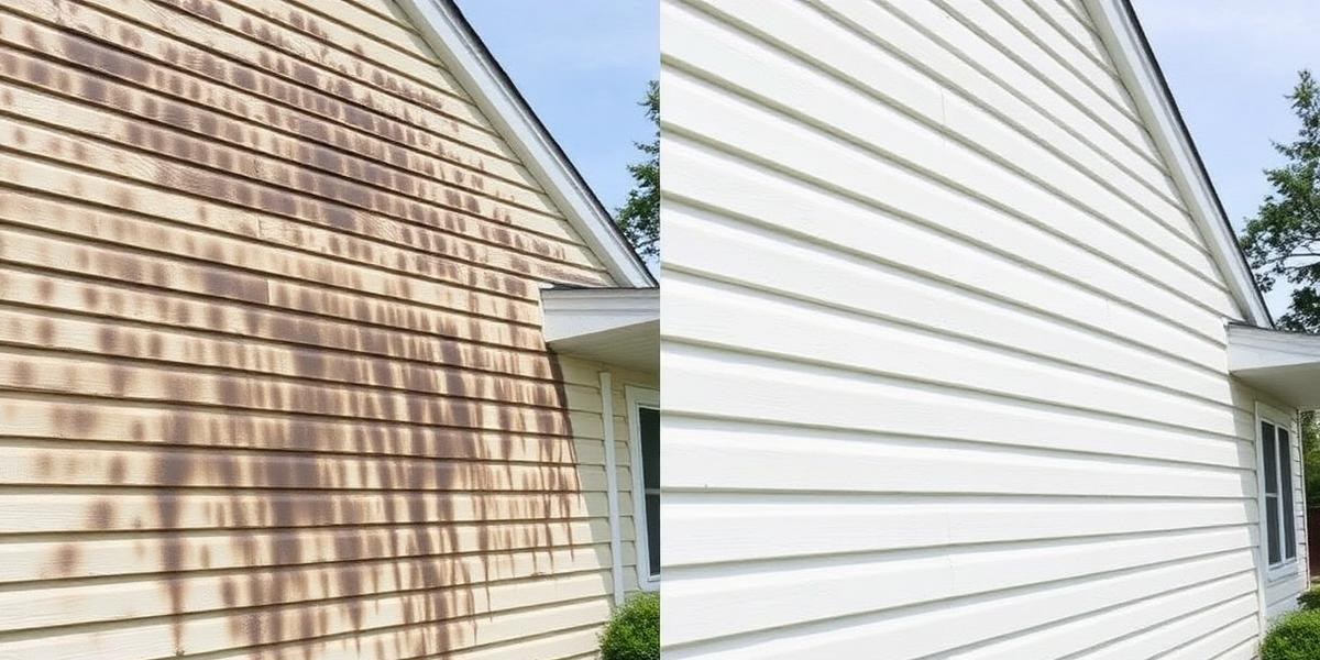 House washing before and after in Baton Rouge — dirty vinyl siding restored to clean white