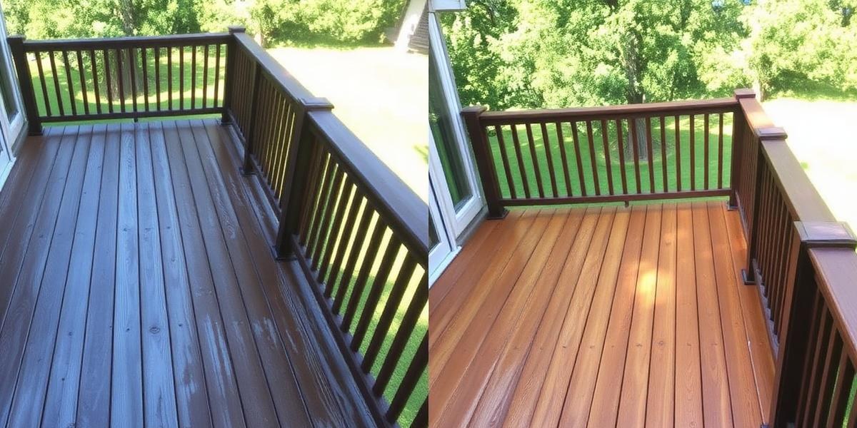 Patio and deck cleaning before and after in Baton Rouge — weathered wood deck restored