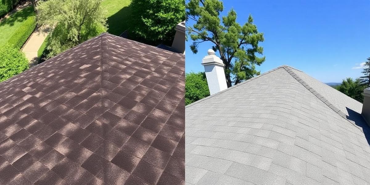 Roof cleaning before and after in Baton Rouge — black streaks and algae removed from shingles